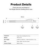Apple Pencil USB-C Case | Silicone Drafting Pencil Case - Apple Pencil USB-C Case - Technical diagram showing dimensions, silicone case, metal clip, and cap with a product spec table.