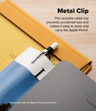 Apple Pencil USB-C Case | Silicone Drafting Pencil Case - Apple Pencil USB-C Case - A black silicone Apple Pencil case with a metal clip attached to a notebook and tablet cover.