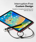 Apple Pencil USB-C Case | Silicone Drafting Pencil Case - Apple Pencil USB-C Case - A black silicone drafting-style case on an Apple Pencil, connected to a pink tablet via USB-C cable.