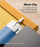 Apple Pencil USB-C Case | Silicone Drafting Pencil Case - Apple Pencil USB-C Case - White Apple Pencil with a metal clip attached to a yellow folder and grey tablet.