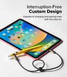 Apple Pencil USB-C Case | Silicone Drafting Pencil Case - Apple Pencil USB-C Case - Yellow silicone case on an Apple Pencil charging via USB-C cable next to a pink iPad.