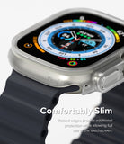 Apple Watch Ultra 3 / 2 / 1 Case | Slim - Close-up of a slim, matte silver protective case on an Apple Watch Ultra.