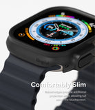 Apple Watch Ultra 3 / 2 / 1 Case | Slim - Matte black protective case on Apple Watch with raised edges and Ringke logo.