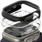 Apple Watch Ultra 3 / 2 / 1 Case | Slim - Exploded view of a black and clear protective case hovering over an Apple Watch.
