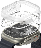 Apple Watch Ultra 3 / 2 / 1 Case | Slim - Clear protective case hovering above an Apple Watch Ultra with a dark band.