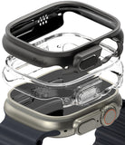 Apple Watch Ultra 3 / 2 / 1 Case | Slim - Exploded view of a black and clear protective case hovering over an Apple Watch.