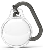 AirTag Case | Slim [1 Pack] - Clear circular AirTag holder with a dark grey carabiner clip against a white background.