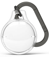 AirTag Case | Slim [1 Pack] - Clear circular AirTag holder with a dark grey carabiner clip against a white background.
