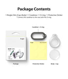 AirTag Case | Slim [1 Pack] - Package contents showing a retail box, carabiner with O-ring, protective stickers, and clear case.