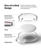 AirTag Case | Slim [1 Pack] - Exploded view of a clear polycarbonate AirTag case showing its acoustic space and carabiner hole.