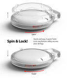 AirTag Case | Slim [1 Pack] - Clear AirTag case showing a 3-point twist-lock mechanism opening and closing.