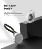 AirTag Case | Slim [1 Pack] - Two clear protective AirTag cases, one with a black carabiner, displayed on a black block.