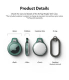 AirTag Case | Slim [1 Pack] - Technical diagram showing dimensions, front, back, and side views of a green AirTag case.
