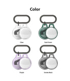 AirTag Case | Slim [1 Pack] - Four AirTag cases with carabiners in clear, dark green, purple, and smoke black colors.