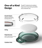 AirTag Case | Slim [1 Pack] - Exploded view of a two-piece polycarbonate AirTag case with an acoustic gap and carabiner hole.