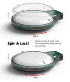 AirTag Case | Slim [1 Pack] - Two views showing a green AirTag case with a twist-lock mechanism opening and closing.