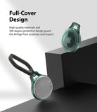 AirTag Case | Slim [1 Pack] - Two green translucent AirTag cases with a black carabiner on a geometric gray background.