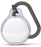 AirTag Case | Slim [1 Pack] - A purple, slim AirTag holder with a clear front and a dark grey carabiner clip attached.