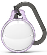 AirTag Case | Slim [1 Pack] - A purple, slim AirTag holder with a clear front and a dark grey carabiner clip attached.