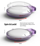 AirTag Case | Slim [1 Pack] - Purple AirTag case showing a twist-lock mechanism opening and closing to secure an AirTag.