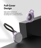 AirTag Case | Slim [1 Pack] - Two purple transparent AirTag cases, one with a black carabiner, displayed on geometric blocks.