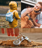 AirTag Case | Slim [1 Pack] - AirTag in a slim case attached to a child's backpack, a dog collar, and a set of keys.