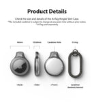 AirTag Case | Slim [1 Pack] - Technical diagram showing back, side, and front views of the case with dimensions and carabiner.