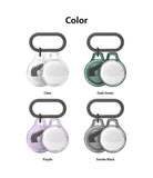 AirTag Case | Slim [1 Pack] - Four color options for AirTag cases with carabiners: clear, dark green, purple, and smoke black.