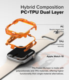 Apple Watch 11 / 10 (42mm) Case | Fusion Bumper - Exploded view of a dual-layer orange watch bumper above an Apple Watch.