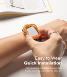 Apple Watch 11 / 10 (42mm) Case | Fusion Bumper - Hands snapping a translucent orange bumper case onto an Apple Watch.