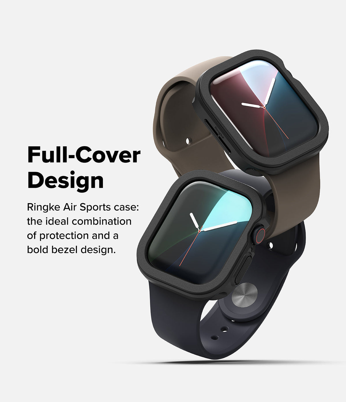 Apple Watch 11 / 10 (42mm) Case | Air Sports - Two Apple Watches with black protective cases and bands stacked vertically.