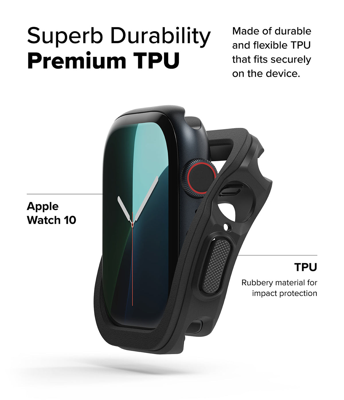 Apple Watch 11 / 10 (46mm) Case | Air Sports - Black TPU protective case being installed onto an Apple Watch 10.