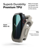 Apple Watch 11 / 10 (46mm) Case | Air Sports - A black Apple Watch being inserted into a flexible, beige TPU protective case.