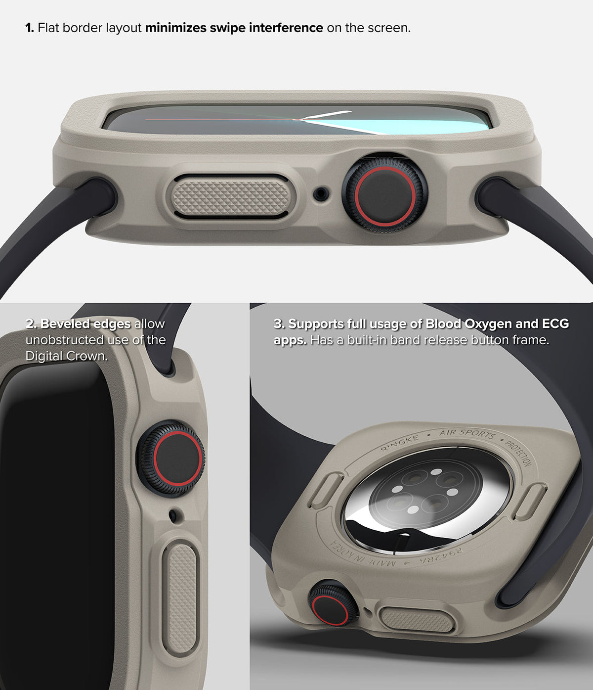 Apple Watch 11 / 10 (46mm) Case | Air Sports - Beige protective case for Apple Watch showing button and sensor access.