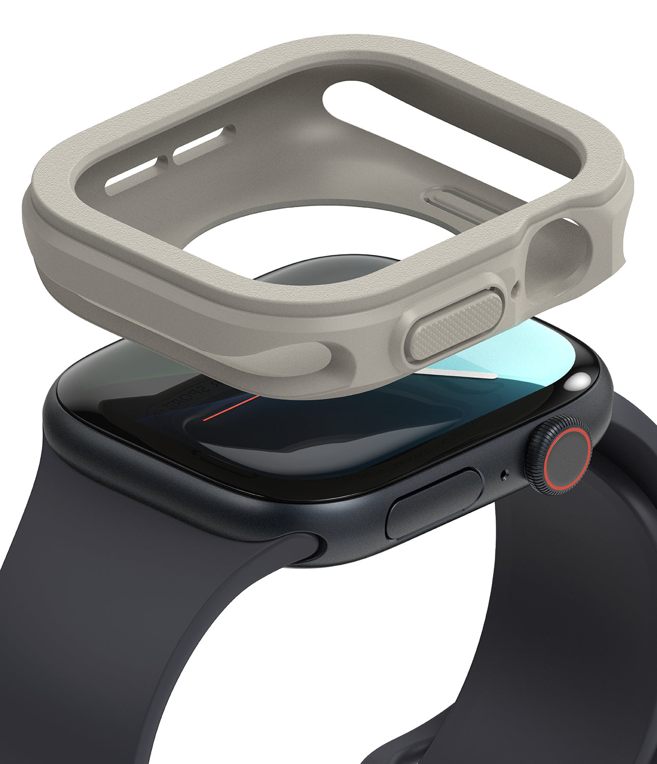 Apple Watch 11 / 10 (42mm) Case | Air Sports - A beige protective case hovering above a black Apple Watch.
