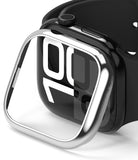Apple Watch 11 / 10 (46mm) Cover | Bezel Styling - A silver metallic bezel styling frame hovering over a black Apple Watch.