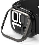 Apple Watch 11 / 10 (46mm) Cover | Bezel Styling - Brushed metallic bezel cover hovering over a black Apple Watch.