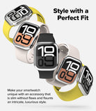 Apple Watch 11 / 10 (42mm) Cover | Bezel Styling - Five Apple Watches with metallic bezels and colorful bands arranged diagonally.
