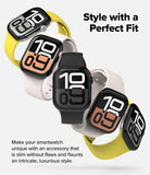 Apple Watch 11 / 10 (42mm) Cover | Bezel Styling - Four Apple Watches with black bezel covers and colorful bands.