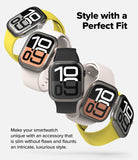 Apple Watch 11 / 10 (42mm) Cover | Bezel Styling - Five Apple Watches with colorful bands and protective bezels arranged diagonally.