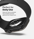 Apple Watch 11 / 10 (42mm) Cover | Bezel Styling - Black protective bezel cover on an Apple Watch with a black band.