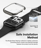 Apple Watch 11 / 10 (42mm) Cover | Bezel Styling - Exploded view of a metallic watch bezel cover hovering over an Apple Watch.