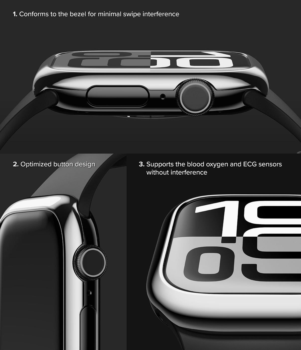 Apple Watch 11 / 10 (46mm) Cover | Bezel Styling - Apple Watch 11 / 10 (46mm) Cover - Chrome bezel cover on Apple Watch showing button access and sensor compatibility.