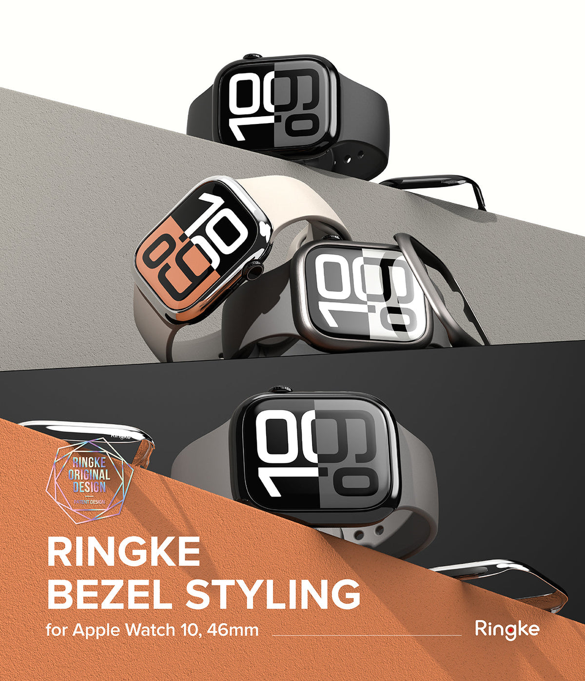 Apple Watch 11 / 10 (46mm) Cover | Bezel Styling - Multiple Apple Watches with metallic bezel covers in various finishes.