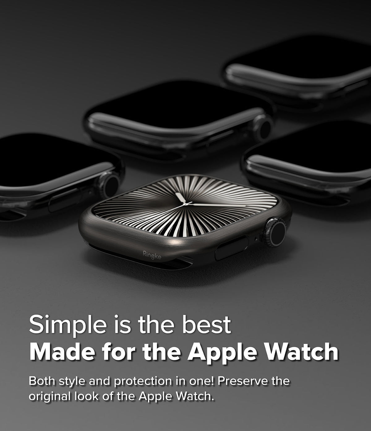 Apple Watch 11 / 10 (46mm) Cover | Bezel Styling - Multiple Apple Watches with metallic bezel covers on a dark background.