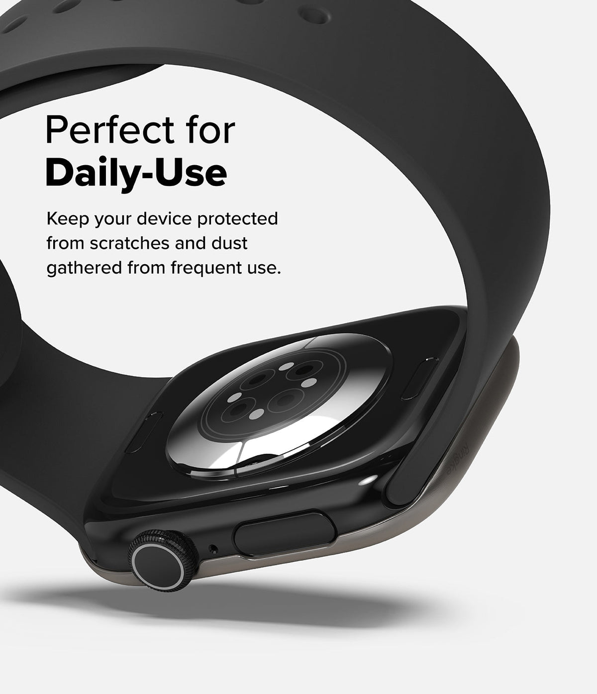 Apple Watch 11 / 10 (46mm) Cover | Bezel Styling - Black protective bezel cover on an Apple Watch with a black band.