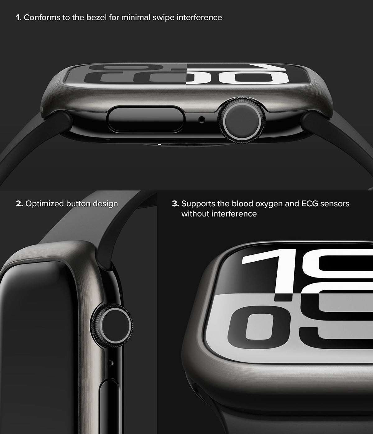 Apple Watch 11 / 10 (46mm) Cover | Bezel Styling - Apple Watch 11 / 10 (46mm) Cover - Close-up views showing bezel fit, button access, and sensor compatibility.