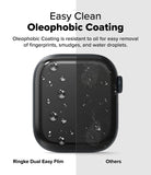 Apple Watch 11 / 10 (42mm) Screen Protector | Dual Easy Film - Split view comparing water-beading on film vs. smudges on others.