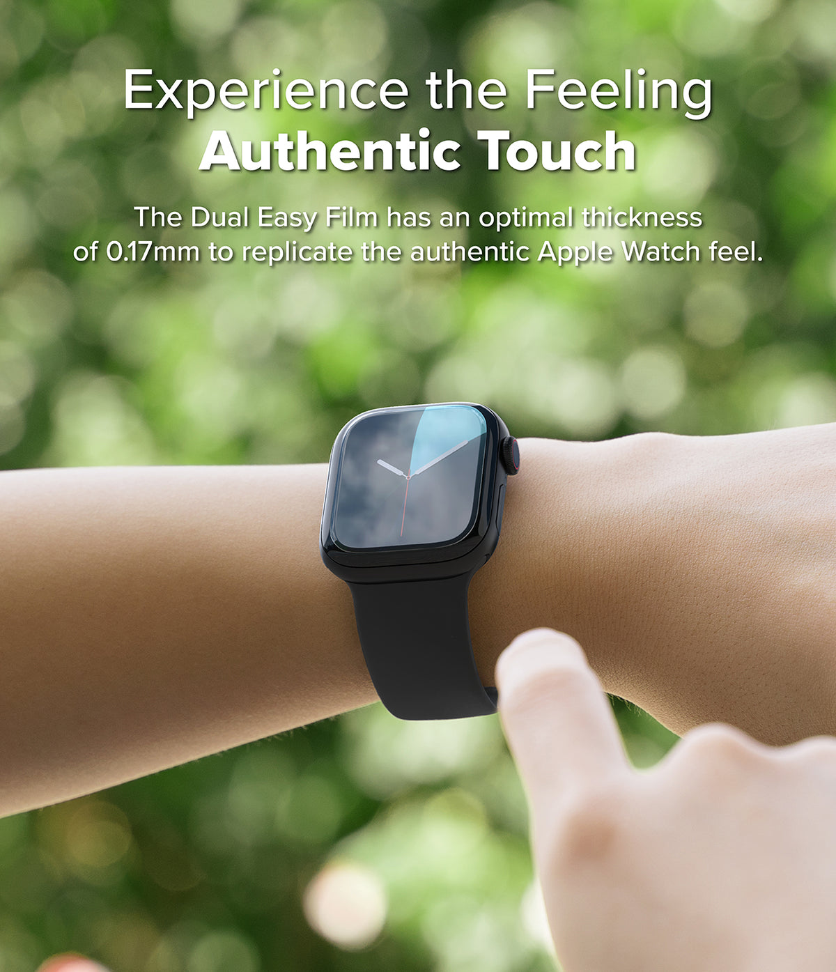 Apple Watch 11 / 10 (42mm) Screen Protector | Dual Easy Film - Person wearing an Apple Watch with a thin screen film.
