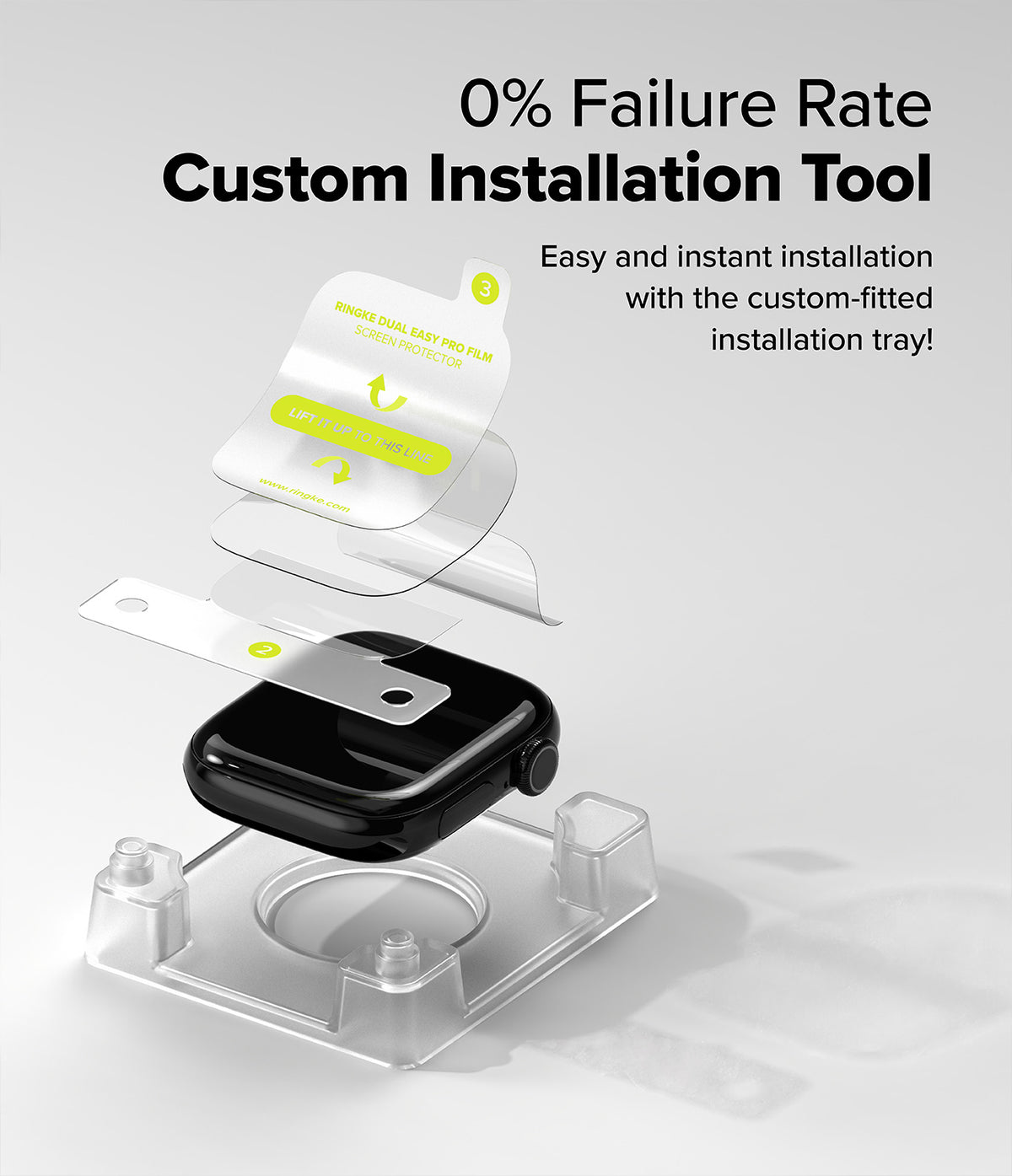 Apple Watch 11 / 10 (42mm) Screen Protector | Dual Easy Film Pro - Exploded view of Apple Watch installation tray.
